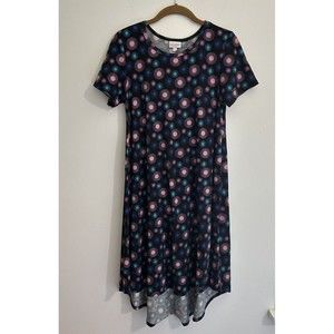 LulaRoe Dress Womens XS Black Circle Print Short Sleeve Hi Low Stretch